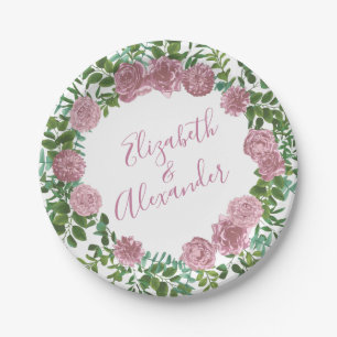 Assiettes En Carton Mariage rose Pastel Rose Vintage