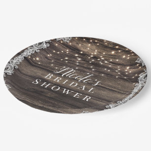 Assiettes En Carton Mariage Rustique Bois Brun Cendré Dentelle & Lumiè
