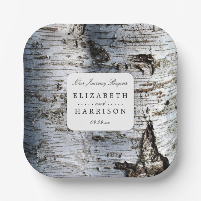 Assiettes En Carton Mariage rustique de Birch Tree (Recto)