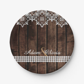 Assiettes En Carton Mariage rustique de dentelle et de diamants