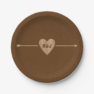 Assiettes En Carton Mariage Rustique Marron Kraft Cœur Flèche Réceptio