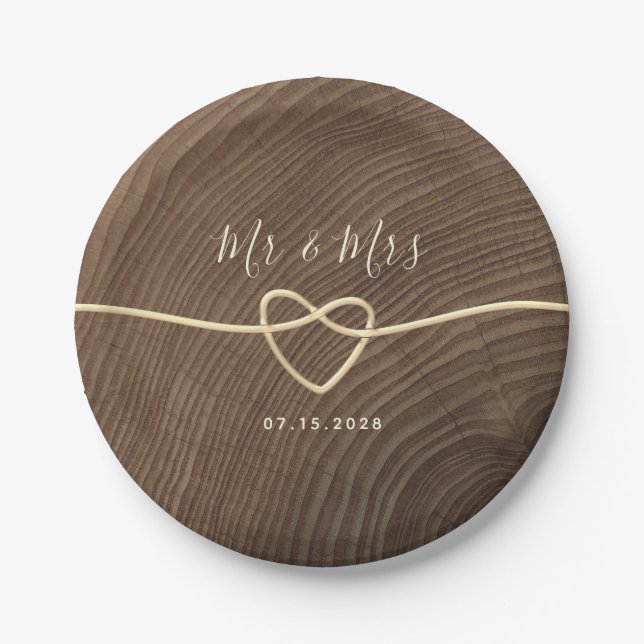 Assiettes En Carton Mariage Rustique Wood Heart (Devant)