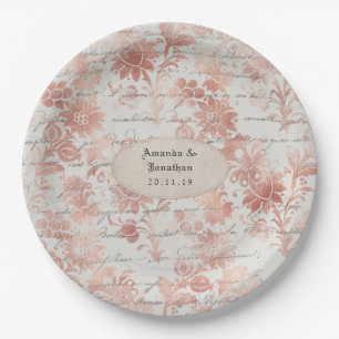 Assiettes En Carton Mariage Shabby-Chic Rose Doré