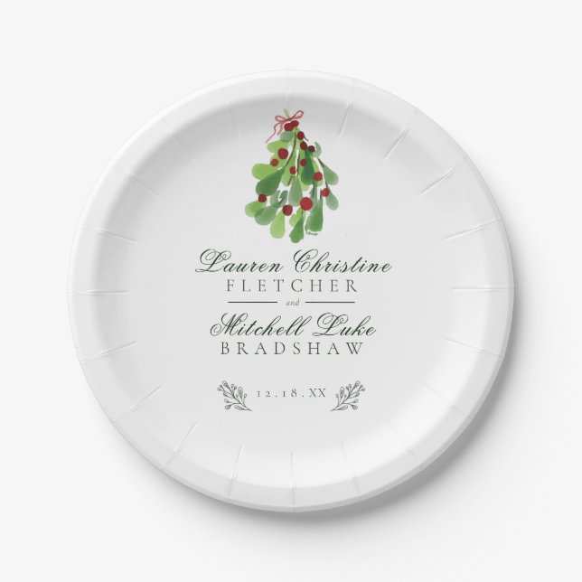 Assiettes En Carton Mariage sous le gui de Noël (Devant)
