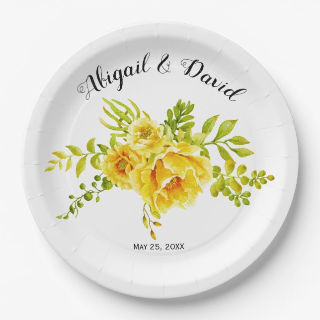Assiettes En Carton Mariage succulent de fleurs de cactus d'aquarelle  (Devant)