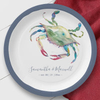 Mariage sur la plage au crabe bleu aquarelle