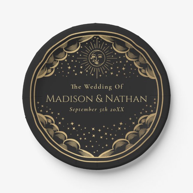 Assiettes En Carton Mariage Tarot Sun et Moon (Devant)