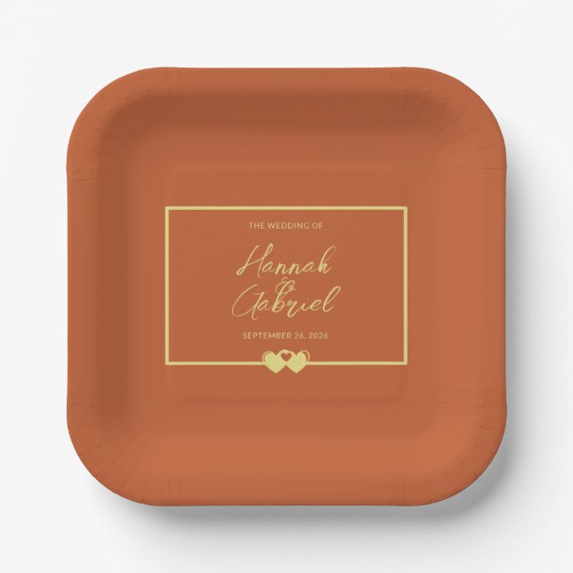 Assiettes En Carton Mariage Terracotta Gold (Recto)