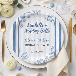 Assiettes En Carton Mariage Thème Coquillages Bleu Marin Personnalisé