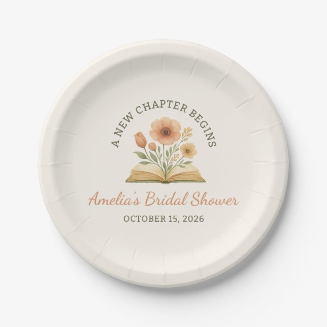Assiettes En Carton Mariage Thème Livre - Fleurs Aquarelles  (Devant)