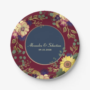Assiettes En Carton Mariage Tournesol Bourgogne Marine