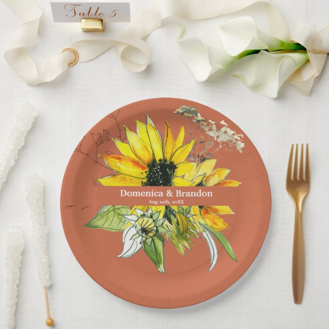 Assiettes En Carton Mariage Tournesol Terracotta (Mariage)