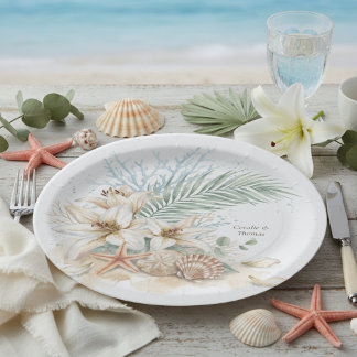 Assiettes En Carton Mariage Tropical Bohème sur la Plage