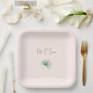 Assiettes En Carton Mariage Tropical Noms Personnalisés Rose 