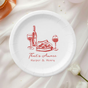Assiettes En Carton Mariage Vin Pizza Dessinée à la Main Fantaisiste
