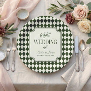 Assiettes En Carton Mariage Vintage Luxueux Vert Olive Ivoire Argent d