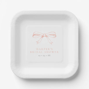 Assiettes En Carton Mariage Vintage Rose Pâle avec Nœud Papillon