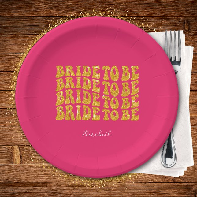 Assiettes En Carton Mariée à être Gold Parties scintillant Texte avec  (Créateur téléchargé)