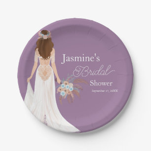 Assiettes En Carton Mariée Bohème aux Cheveux Bruns avec Fleurs