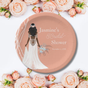 Assiettes En Carton Mariée Boho Avec Perles Et Fête des mariées Fleurs
