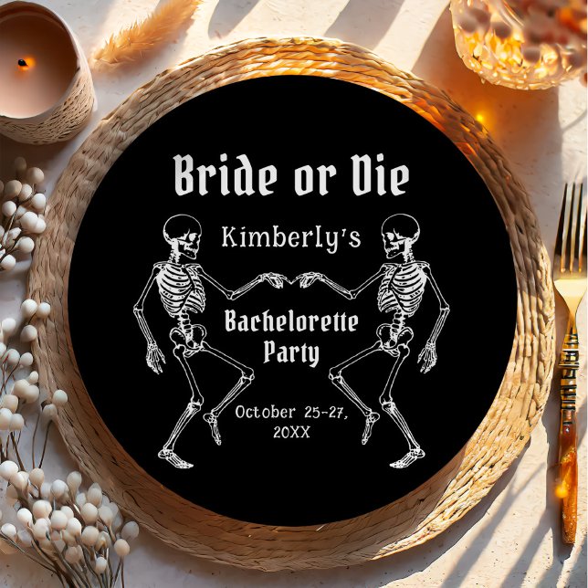 Assiettes En Carton Mariée d'Halloween ou Die Skeleton Bachelorette Pa (Créateur téléchargé)