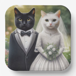 Assiettes En Carton Mariée et mari chat