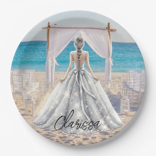 Assiettes En Carton Mariée Mariage Jour Plage Mariage Fancy Gown (Devant)