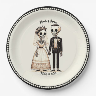 Assiettes En Carton Mariée squelette de dessin animé + Mariage fantais