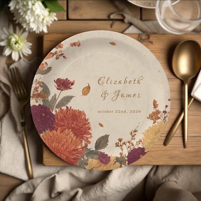 Assiettes En Carton Marigold Bordure Rustique Boho Automne Mariage Flo (Créateur téléchargé)