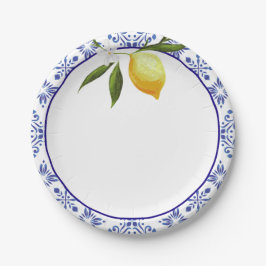 Assiettes En Carton Marine bleu et citron