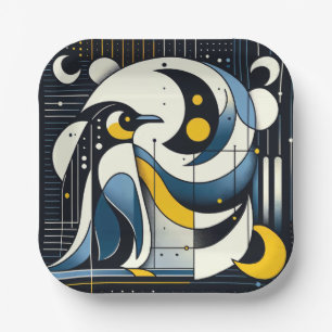 Assiettes En Carton Marine Bleu Jaune Géométrique Pingouin Abstrait Ar