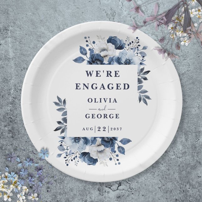 Assiettes En Carton Marine Bleu Pays Élégant Floral Engagement Party (Navy Blue Elegant Country Floral Engagement Party Paper Plates)