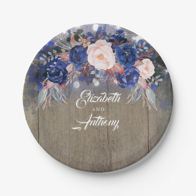 Assiettes En Carton Marine Floral Rustic Mariage (Devant)