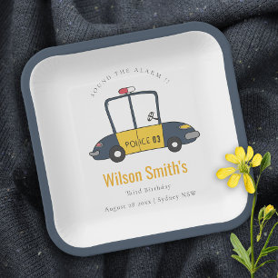 Assiettes En Carton Marine Jaune Police Voiture Enfants N'importe quel