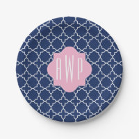 Marine Quatrefoil + Monogramme rose