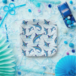 Assiettes En Carton Marlin Bleu Jaillissant de l'Océan