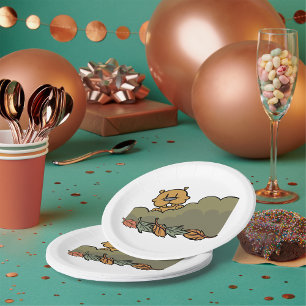 Assiettes En Carton Marmotte De Terre À Travers Les Arbustes D'Automne