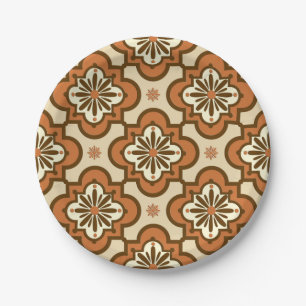 Assiettes En Carton Marocain motif en carreaux - Rust et Tan