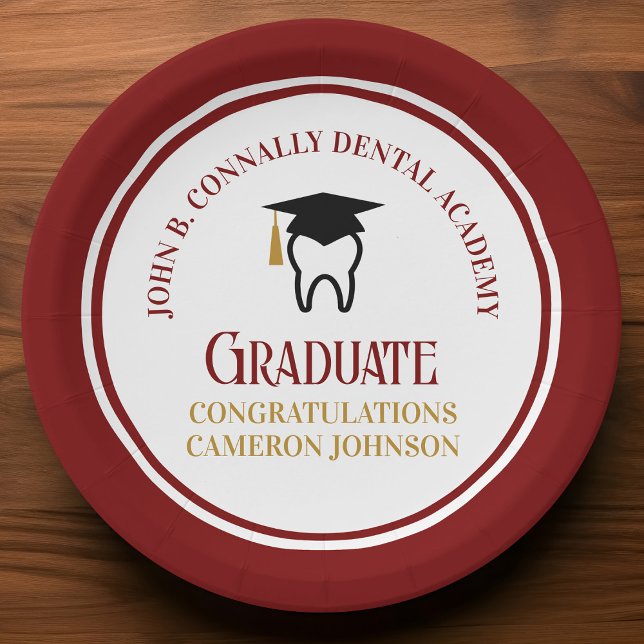 Assiettes En Carton Maroon Dental School Custom Graduation Party (Créateur téléchargé)