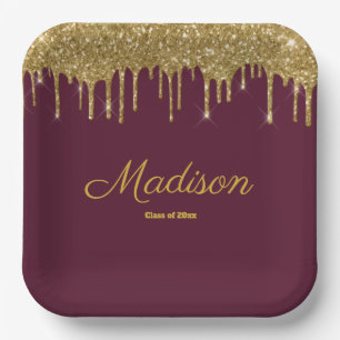 Assiettes En Carton Maroon & Gold Graduation Party Grad Class of 2024