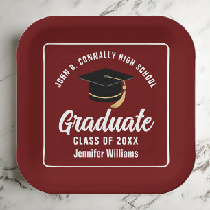 Assiettes En Carton Maroon White Graduate Carré du Graduate Party