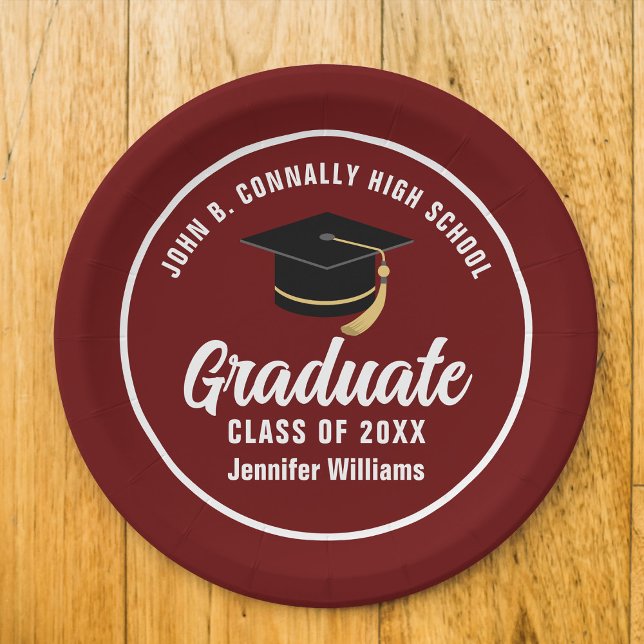 Assiettes En Carton Maroon White Graduate Custom 2025 Graduation Party (Créateur téléchargé)
