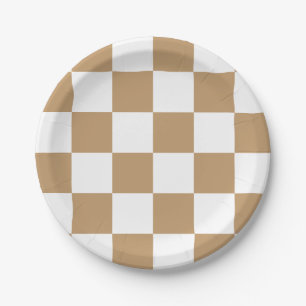 Assiettes En Carton Marron chameau/à carreaux blancs