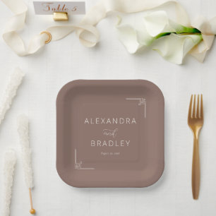 Assiettes En Carton Marron Géométrique Élégant