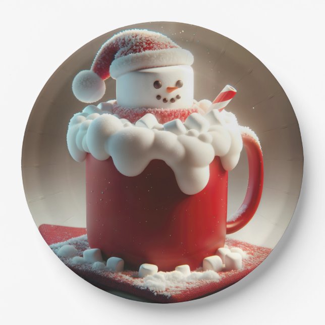 Assiettes En Carton Marshmallow Snowman De Noël Au Chocolat Chaud (Devant)