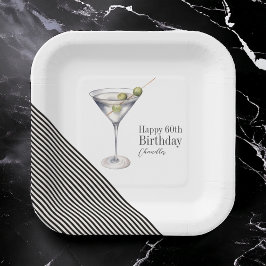 Assiettes En Carton Martini Cocktail 60e Anniversaire Plaques papier d