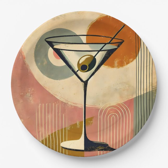Assiettes En Carton Martini d'art moderne du milieu du siècle (Devant)