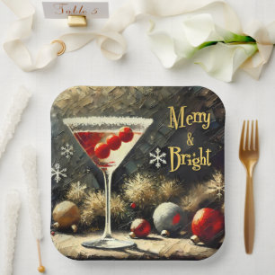 Assiettes En Carton Martini de Noël Triple Cranberry Rétro 50