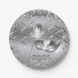 Assiettes En Carton Mascarade d'argent Mascarade Masque élégant bal fê
