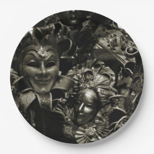 Assiettes En Carton Mascarade gothique foncé Mascarade Masques noir et
